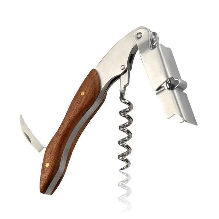 new Open Bottle Rotating Sea Horse Knife Multi-function Stainless Steel Corkscrew Red Wine Bottle Opener With Wood Handle