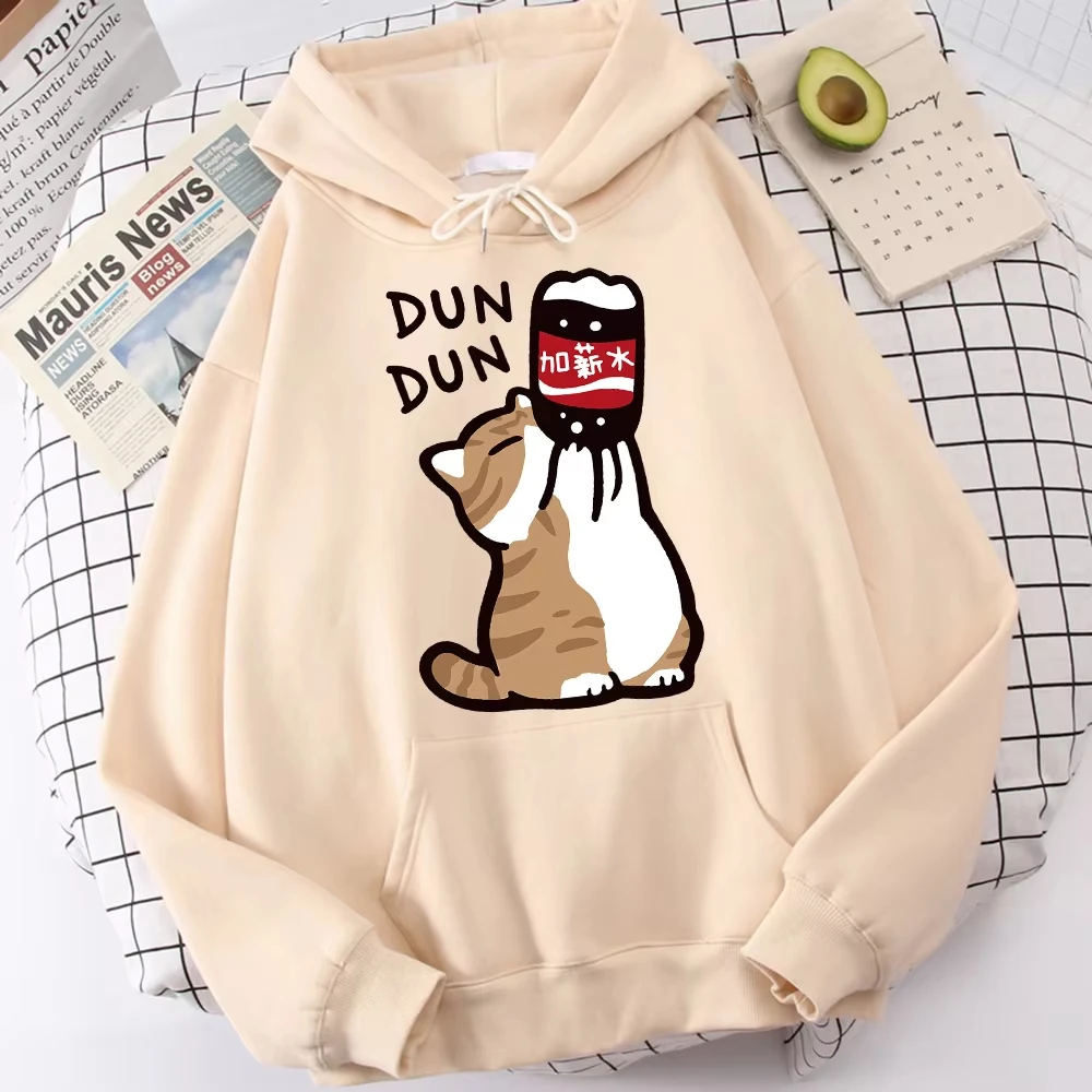 Cartoon Cat Drink Salary Increase Beverages Mens Hooded Jacket Casual Cartoon Hoodies Pleasure Sweatshirts Home Harajuku Tops