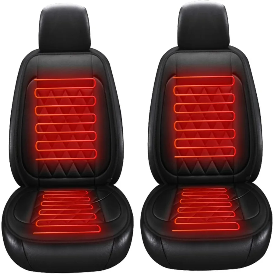 

2Pcs Heated Seat Cover Set Universal Fit with Luxurious Soft Back Support in Black for Comfortable Car Seating