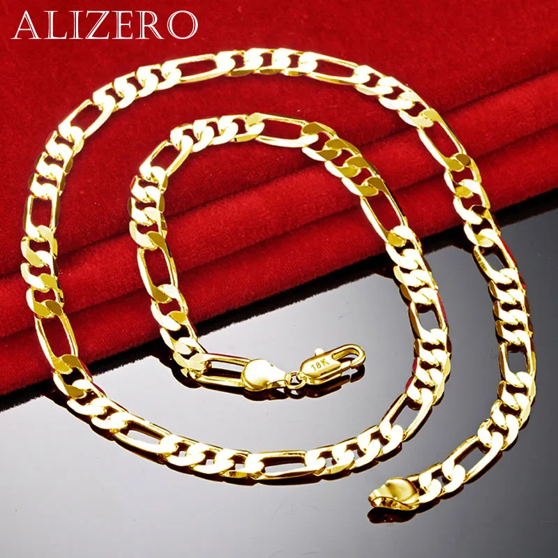 

ALIZERO 18K Gold 12mm 45-75cm Side Chain Necklace For Men Women Wedding Banquet Party Gift Fashion Fine Jewelry