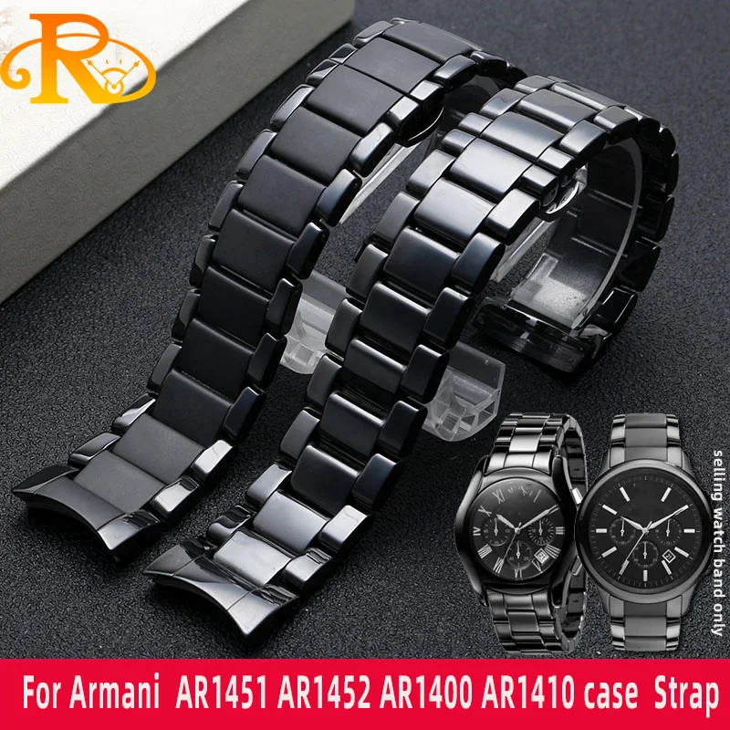 Ceramic case watchband For Armani watch AR1451 AR1452 AR1400 AR1410 AR70002 men\'s strap 22mm 24mm Folding buckle wrist band