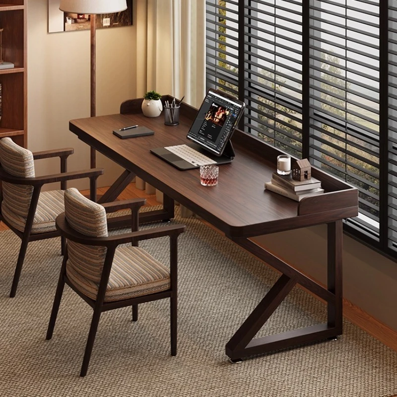 

All solid wood desk 2025 new model plus baffle computer desk medium antique long table home office