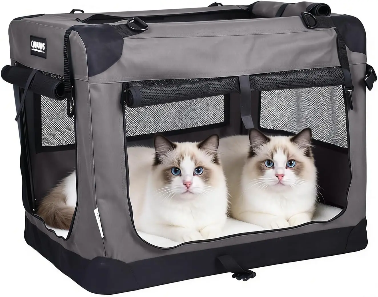 

Soft Cat Crates Kennel, 3 Door Soft Sided Folding Travel Pet Carrier with Straps and Fleece Mat for Dogs, Cats(Dark Grey, Med
