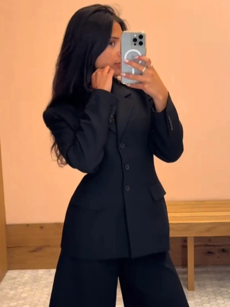 

Элегантный однотонный женский пиджак, однобортное пальто с лацканами и длинными рукавами, тонкие женские куртки 2026, весенняя шикарная женская уличная одежда