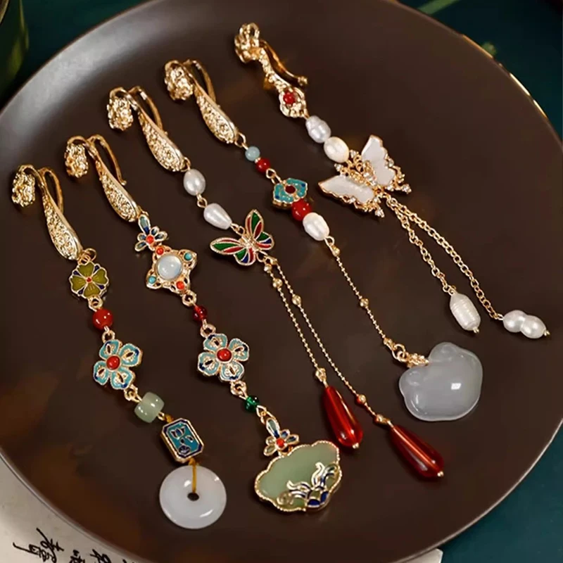 2 Pcs Vintage Chinese Tassel Brooch Traditional Qipao Brooch Lotus Flower Pendant Elegant Hanfu Cheongsam Brooch Jewelry Gift