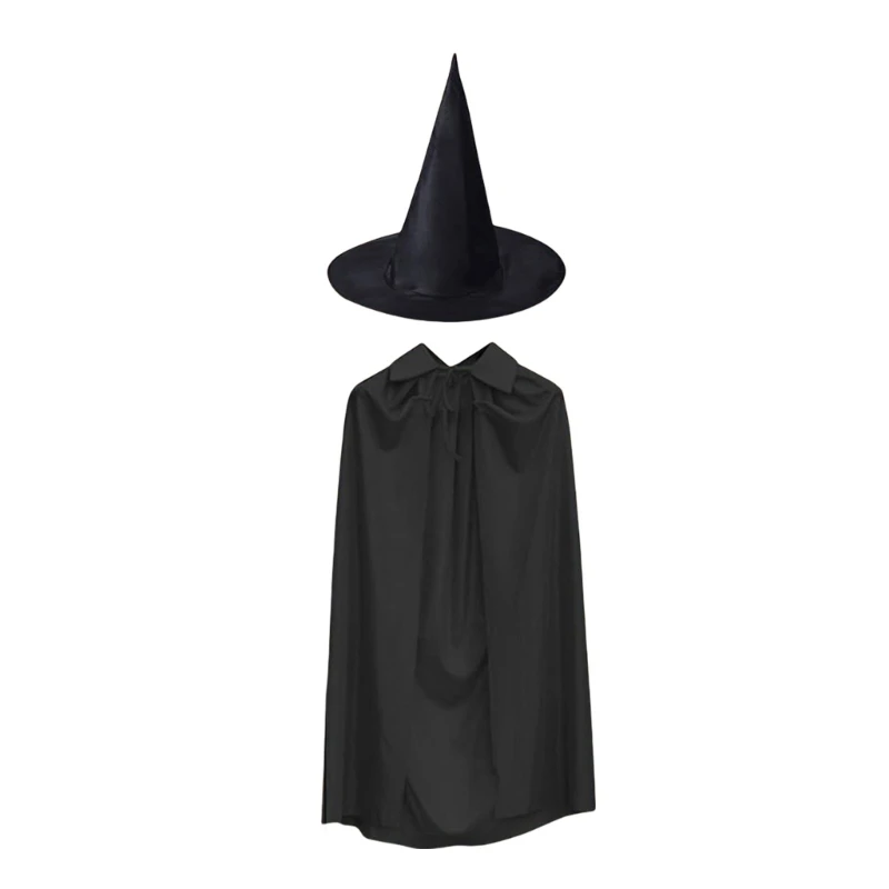 Witch Cloak Costume Witch Hat Set Halloween Cape Costume Witch Dress up Outfit Dropshipping