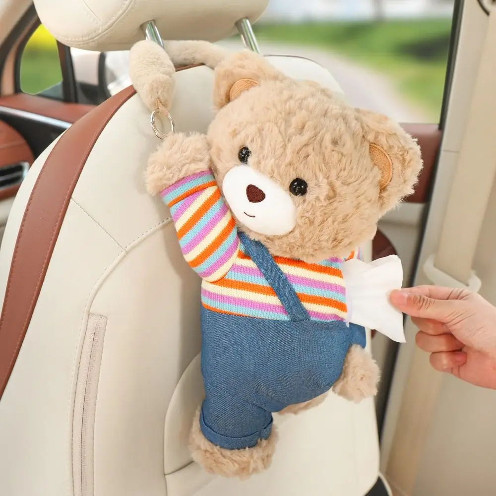 

Cartoon Plush Bear Vehicle Tissue Bag Creative Fluffy Animal Hanging Tissue Holder Empty with Handle Plush Tissue Box Dispenser