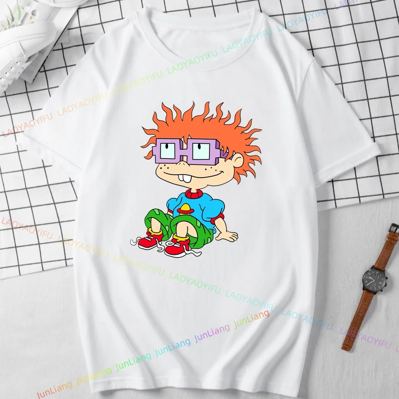 Rugrats أنيمي الرجال تي شيرت القطن Y2k ملابس قصيرة الأكمام المحملة ملابس للرجال 2024 التي شيرت جديد في بلايز و تيز الشارع الشهير تي شيرت