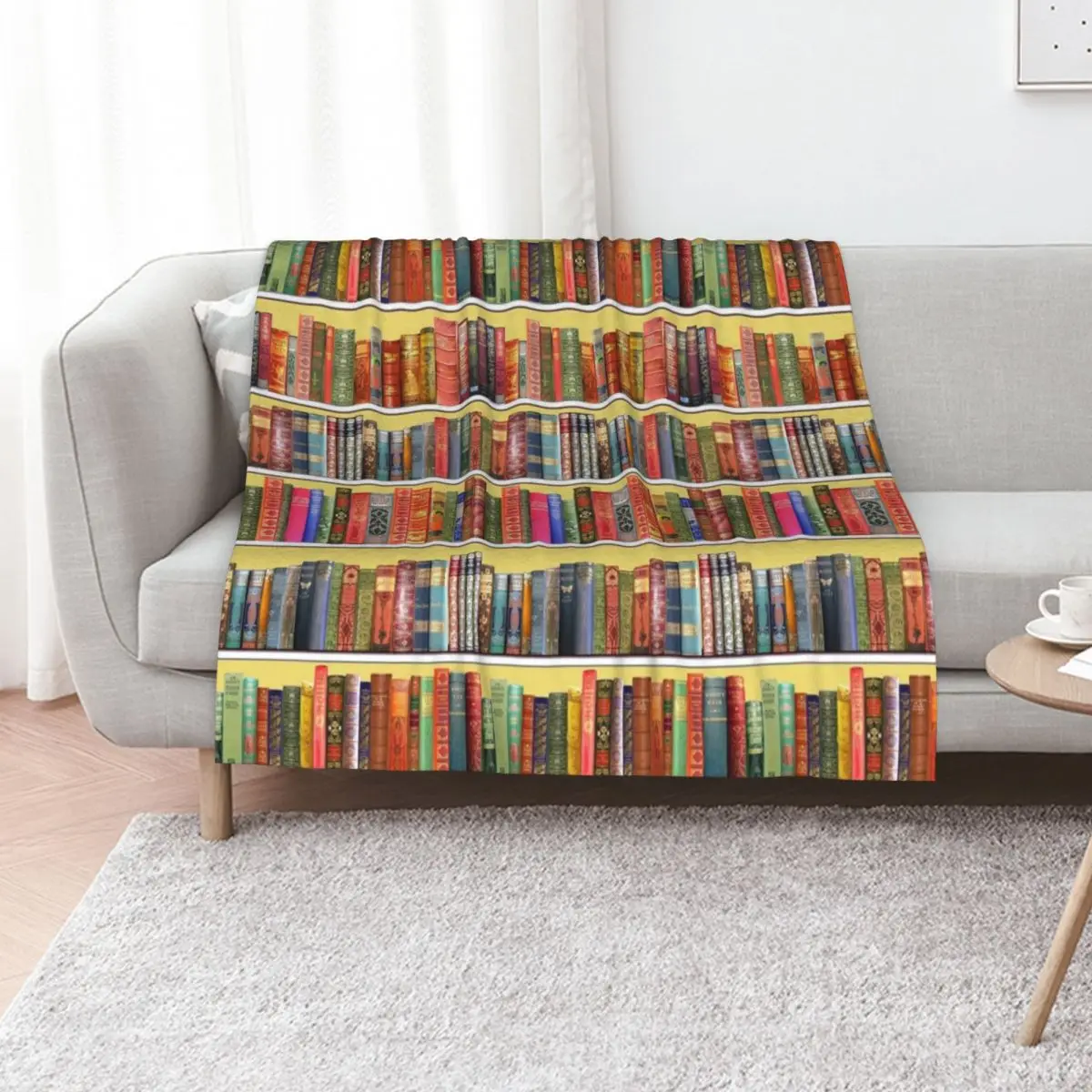 Christmas books, christmas library,Vintage Bookshelf on yellow Throw Blanket Furry Travel Bed Fashionable Beach Blankets