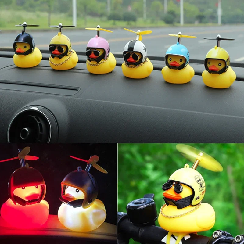 Cartoon Cute Rotating Propeller Helmet Duck Motorcycle MTB Decoration Funny Bicycle Duck Car Interior Ornaments Bike Accessories