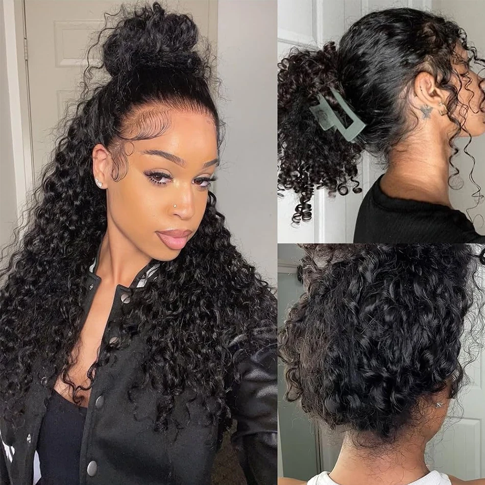 اللون الطبيعي شعر الإنسان عميق مجعد حزام غير مرئي 360 HD شفاف كامل الدانتيل الباروكة الأمامية 13x4 الدانتيل الجبهة الباروكات للنساء