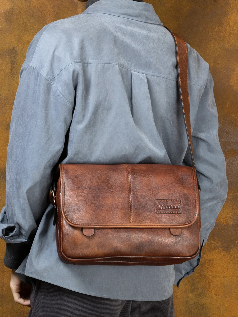 

High Quality Leather Shoulder Bag Men's Messenger Casual Fashion Large Capacity Workwear Backpack