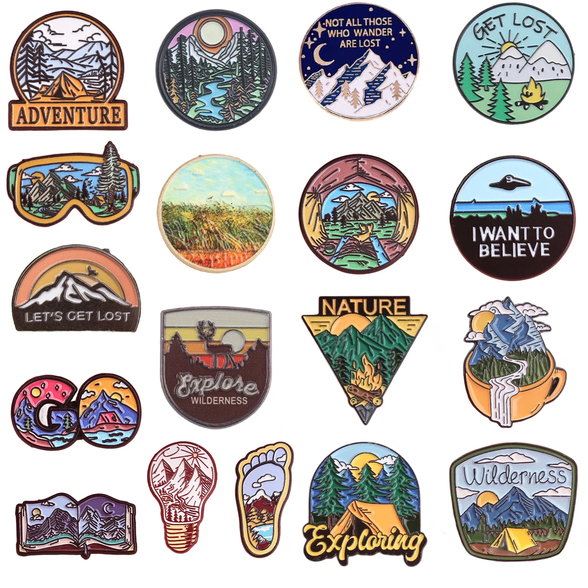 Natural Theme Enamel Brooches Featuring Diverse Outdoor Scenes. Trendy Accessories for Adventure Enthusiasts.