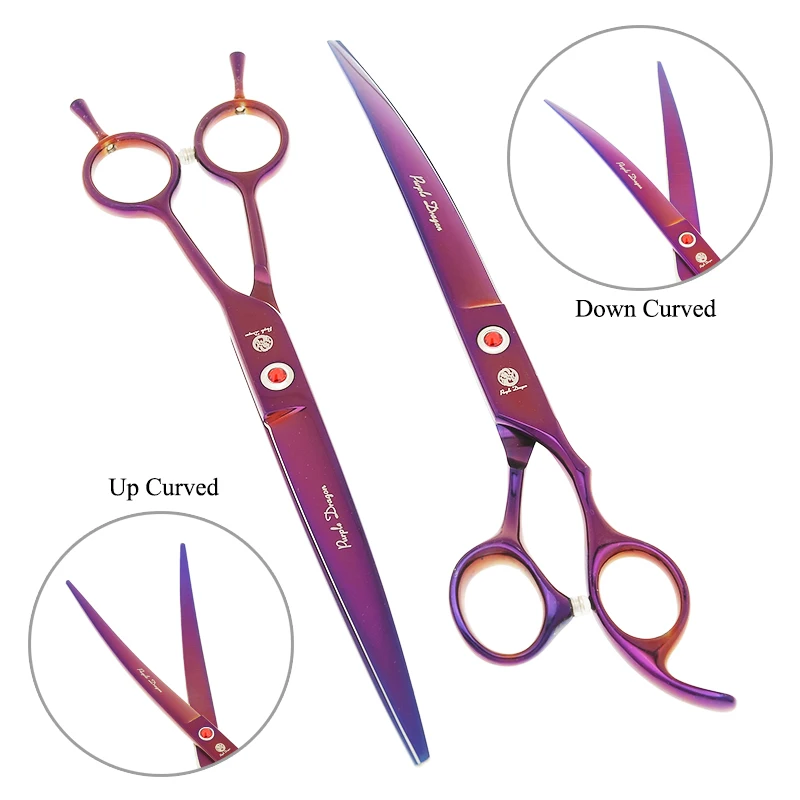 8.0" Purple Dragon Pet Grooming Scissors Sharp Edge Straight Curved Dog Cat Cutting Thinning Shear Animal Beauty Clippers B0046B gallery 3