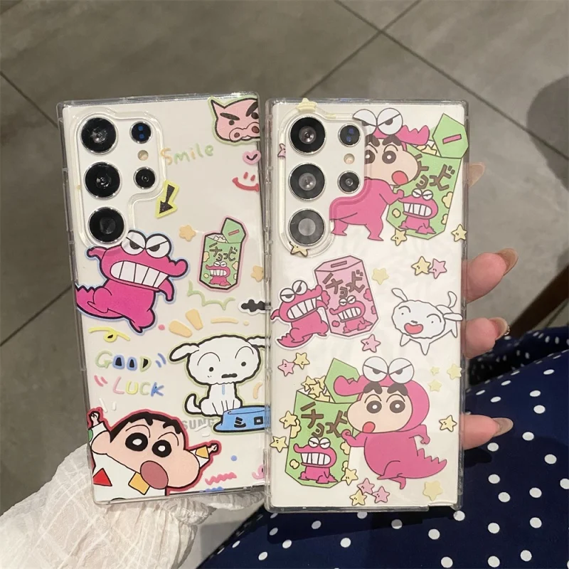 

Cute cartoon dinosaur Crayon Shin-chan snack TPU Phone Case For Samsung S22 S22 S23 S24 S30 S25 Ultra Plus Note10 20 Stand Cover