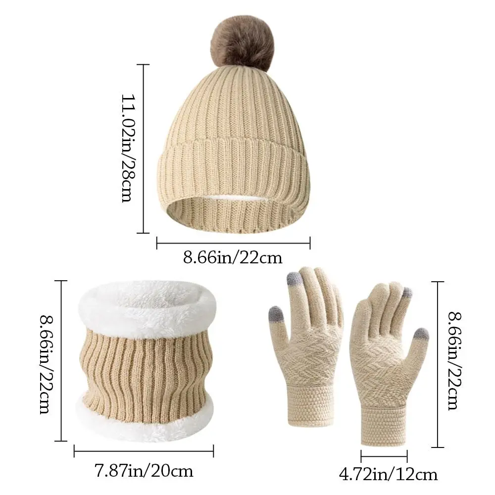 3 pz/set regalo caldo cappelli da donna sciarpa guanti set protezione per le orecchie morbido cappello lavorato a maglia antivento peluche inverno guanto caldo all'aperto