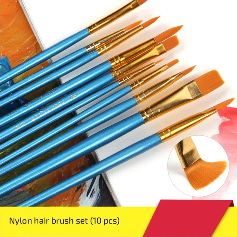 Painting brush set 10 pieces acrylic watercolor nylon head multi-function line short head pen horse brand nylon brush