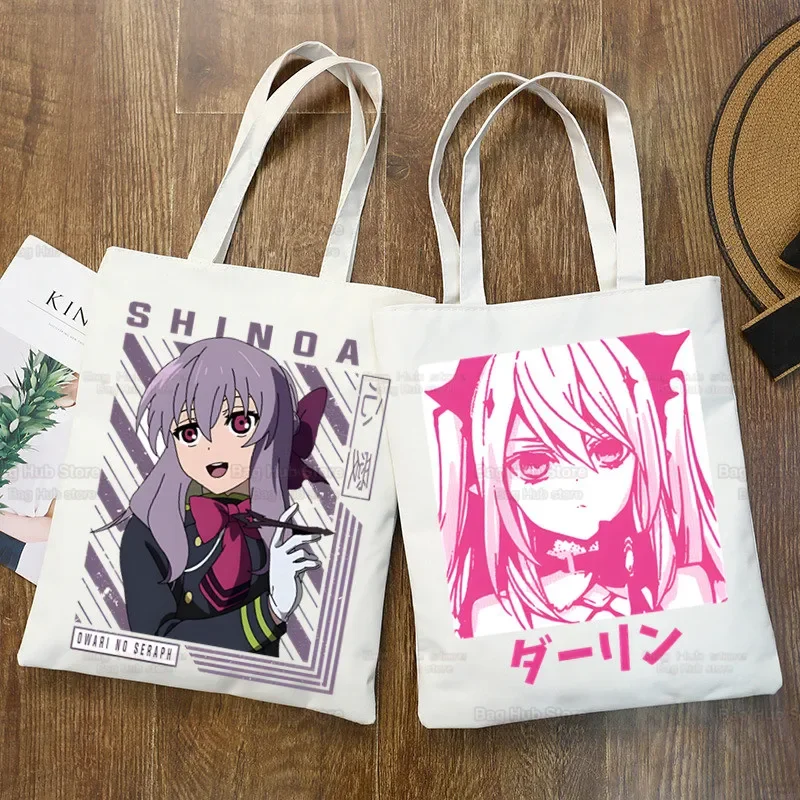 Yoichi Saotome eraph of The End Shinoa Hiiragi Shopping Bag Bolsas De Tela Grocery Shopper Jute Cotton Bag Jute Sacola Reciclaje