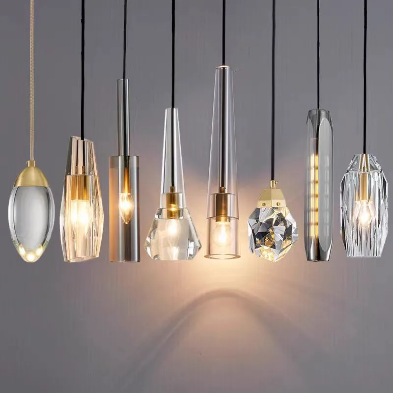 Luxury Crystal Pendant Light Bedroom beside lamp Restaurant dining small Hanging Lamp Modern Led hotel Decoration Glass lamp