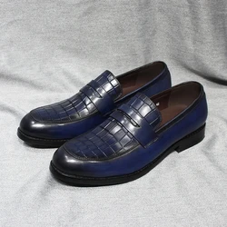 Luxury Mens Penny Loafers Genuine Leather Handmade Alligator Print Slip on Wedding Party Dress Shoes Male Office Casual Footwear