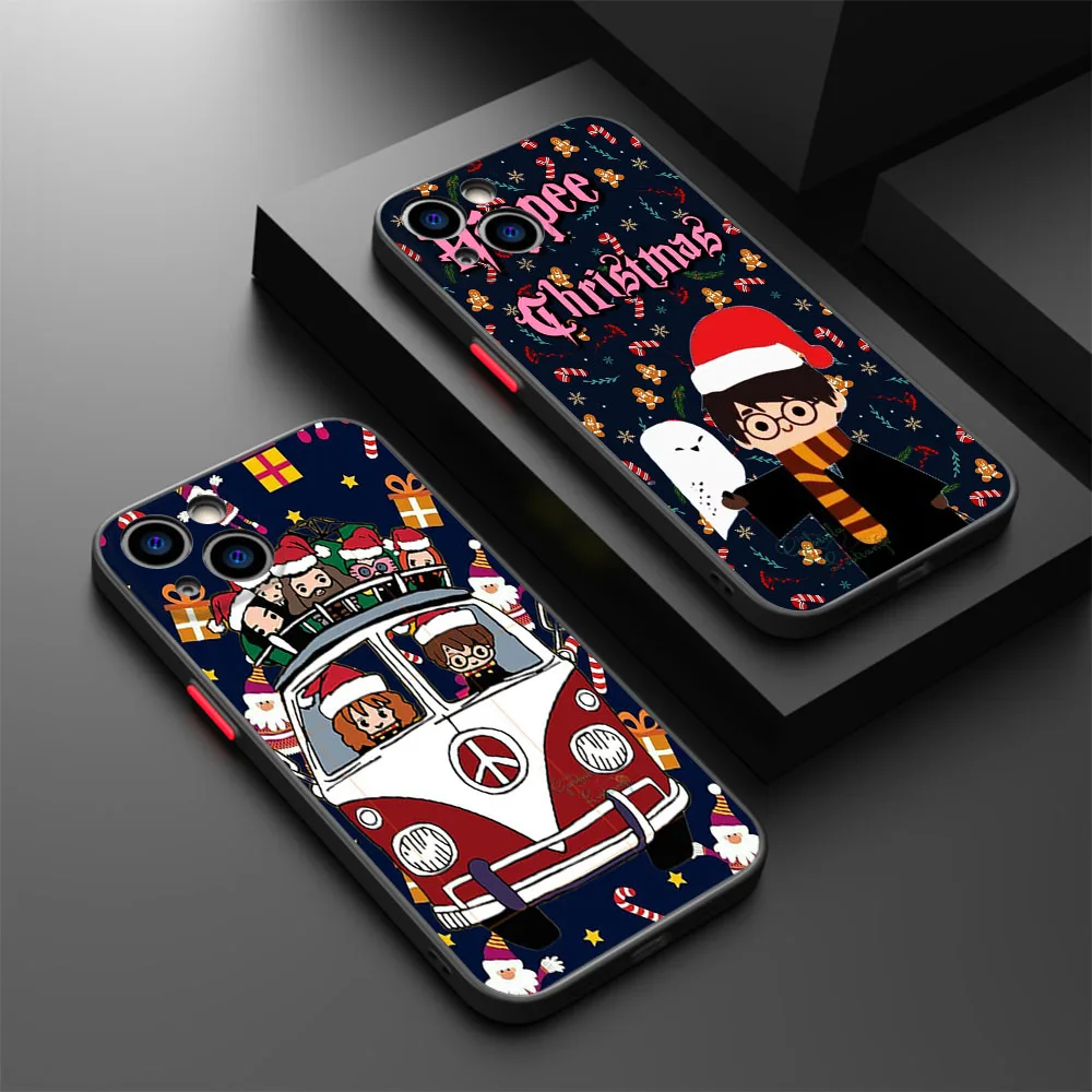 Phone Case For iPhone 15 Pro XS Max 14 7 8 6 6s SE 11 12 13 Mini X XR Christmas HEROCROSS-Harrys Potters Black Translucent Cover