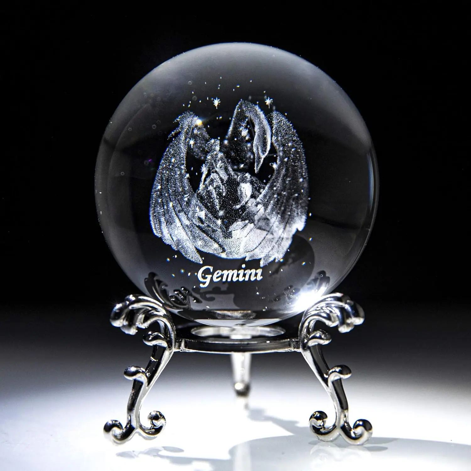 

12 Constellation Gemini 6cm 3D Crystal Ball Glass Sphere Ornament Silver Metal Base Crystal Crafts Birthday Gift Home Decor