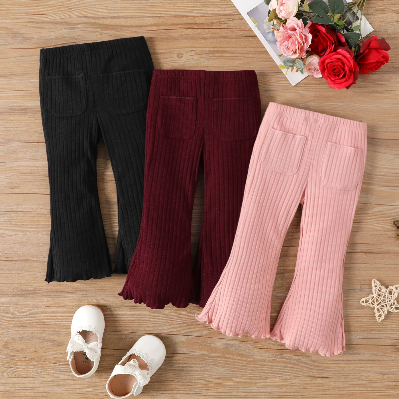 

PatPat Toddler Girl Basic Solid Ribbed Pants