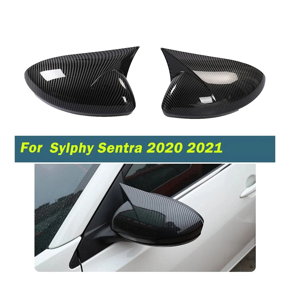 Carbon Fiber Car Rearview Mirror Cover Horn Style for Nissan Sylphy Sentra 2020 2021