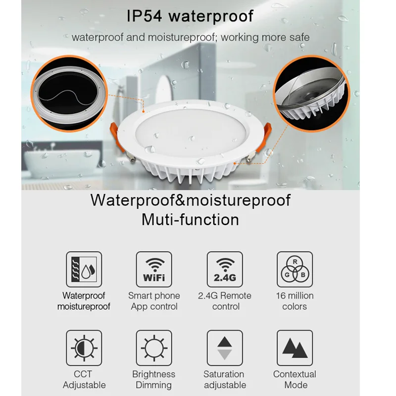 Imagem -05 - Miboxer-lâmpada Redonda do Painel do Teto Downlight Led à Prova de Umidade e Impermeável Controle Remoto App 2.4g Ip54 ac 100 v 6w 15w Rgb Cct