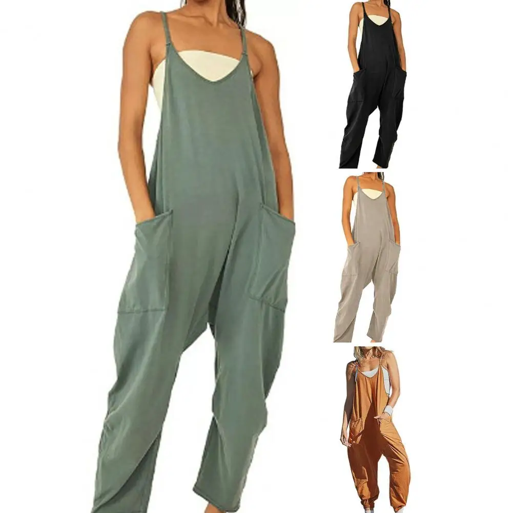 Women Jumpsuit Low Cut V Neck Loose Backless Cooling Sleeveless Summer Jumpsuit Wide Butt Loose Lady Jumpsuit casual Rompers