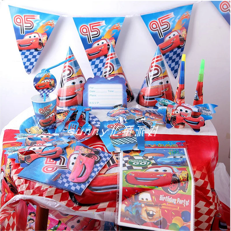 106pcs Disney Cars Lightning McQueen Racing Theme Party Disposable Tableware Set Tablecloth Paper Plate Cup Straw Birthday Decor