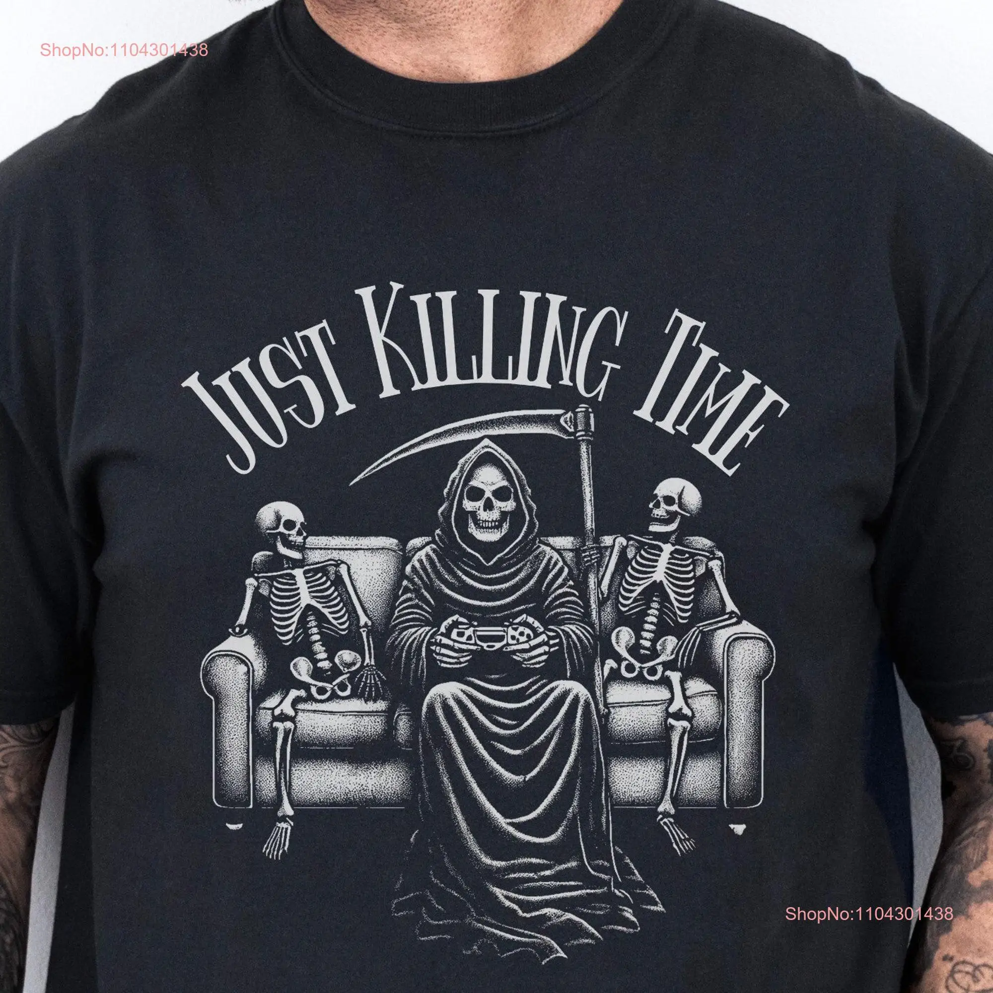 Мужская футболка Killing Time Grim Reaper для геймеров, жуткий скелет, забавная видеоигра на Хэллоуин, смерть, готическая s