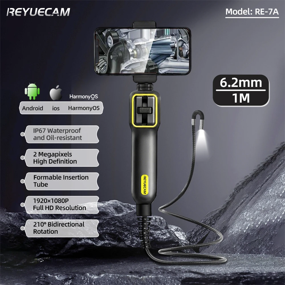 

Промышленный эндоскоп REYUECAM RE-7A 6.2мм 1М, 1080P HD 2МП, водонепроницаемый IP67, для Android, iOS, HarmonyOS