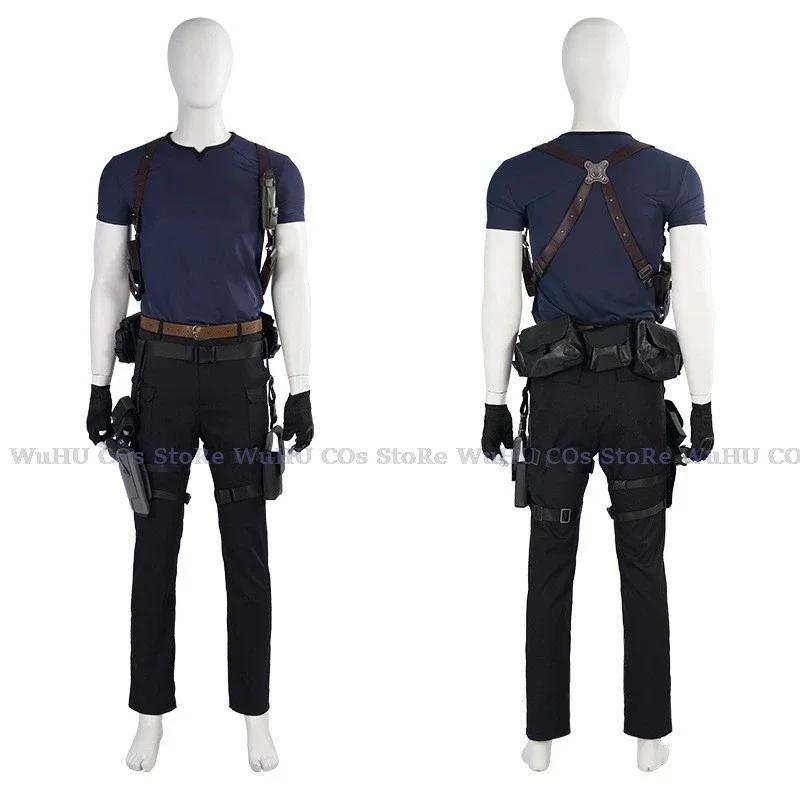 Biohazard Resident 4 Remake Leon S Kennedy Evil Cosplay Fantasia Kostuum Jas Broek Vermomming Volwassen Mannen Pruik Halloween Kostuums