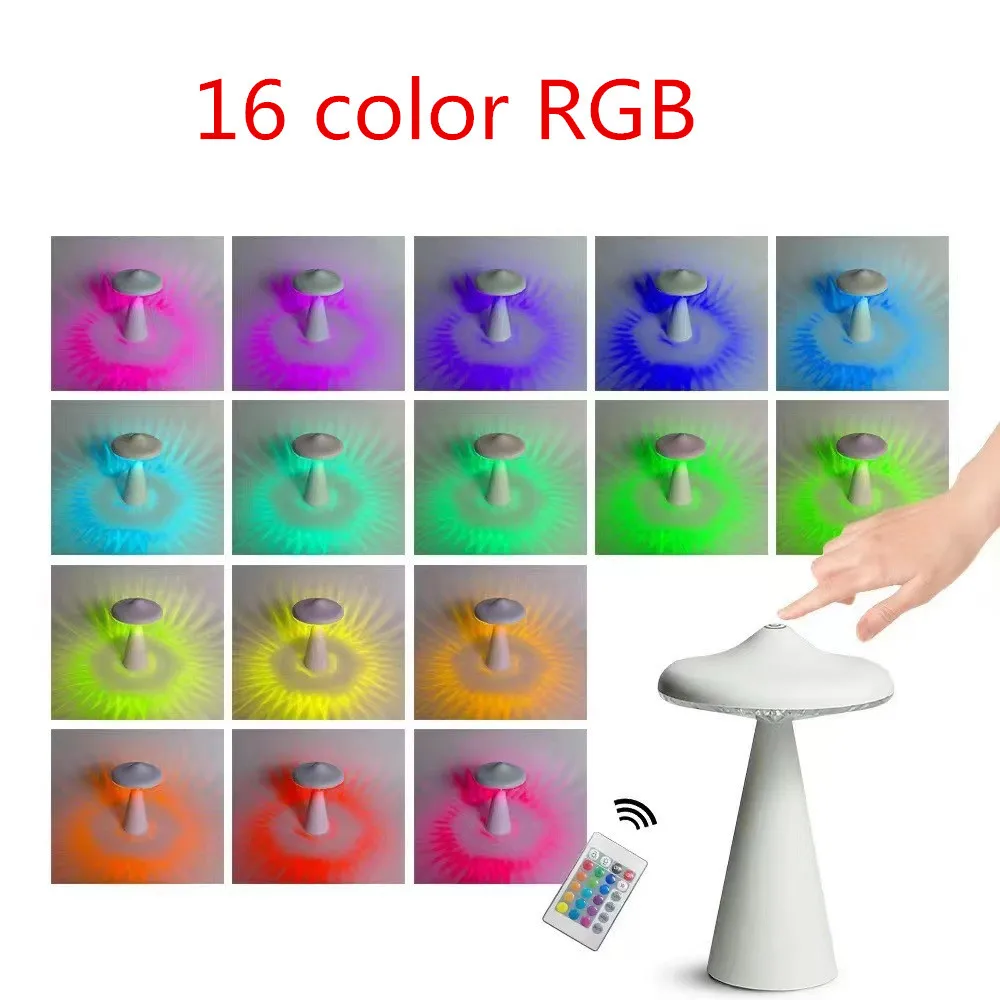 UFO Mushroom Lamp Adjustable Brightness Rechargeable LED Touch Table Lamp Retro Bar Home Atmosphere Decoration Night Lights