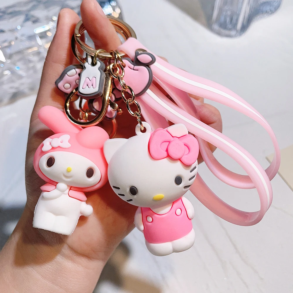 Kawaii Sanrio Keychain Kuromi Cinnamoroll Women Bag Pendant Backpack Melody Accessories Hello Kitty Toy Doll Keyring Girl Gift