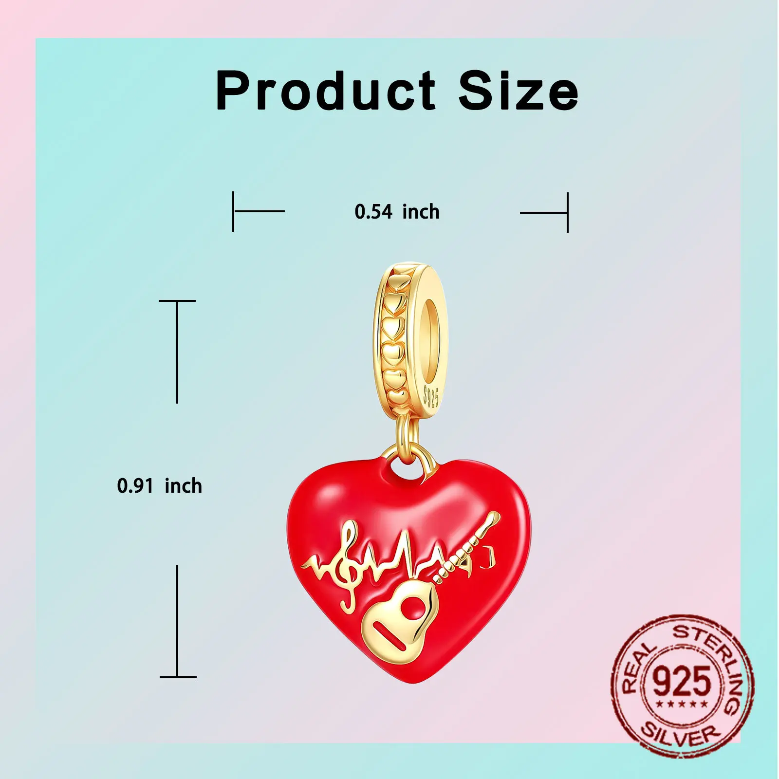 

Red Heart Dangle Charm S925 sterling Silver Guitar Music Note Design Pendant Fit Bangle Bracelet Necklace DIY Jewelry Gift
