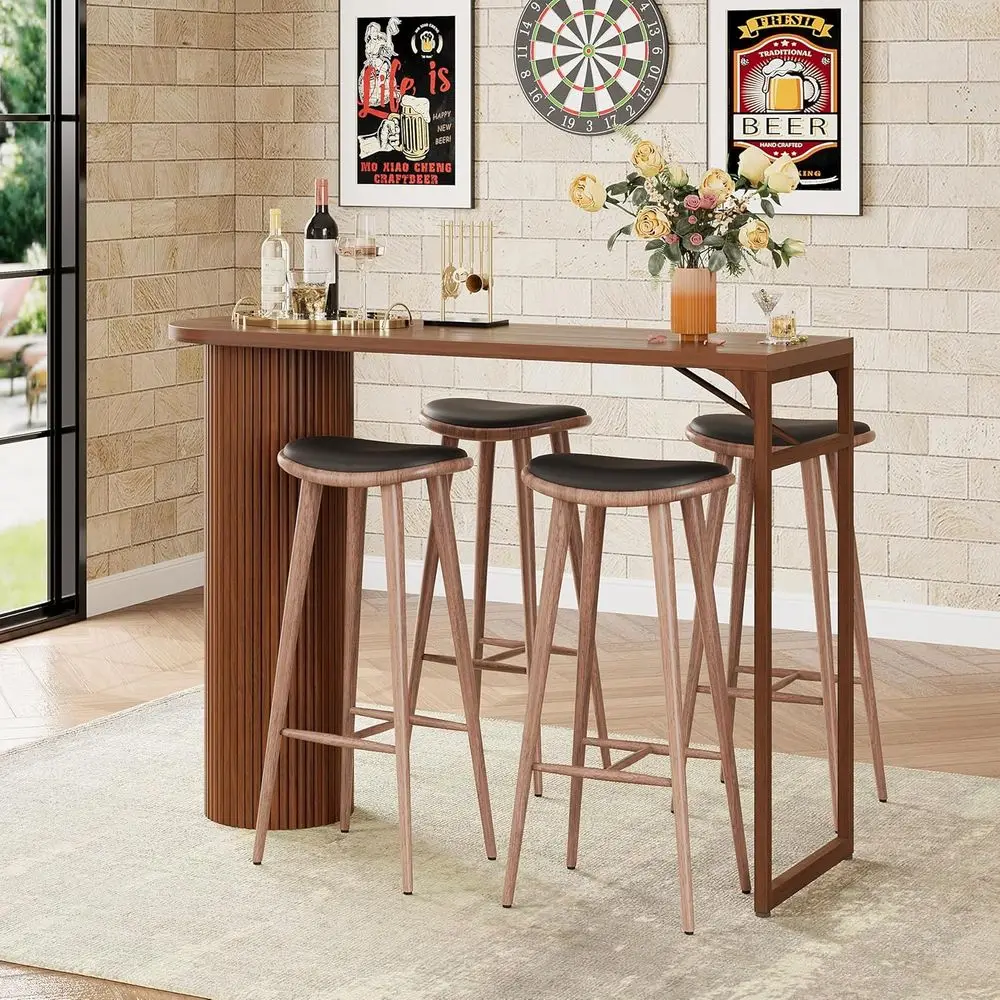 

55 Counter Height Pub Table, Solid Wood High Top Breakfast Bar Table with Metal Base for Dining Room, Living Room, Bistro