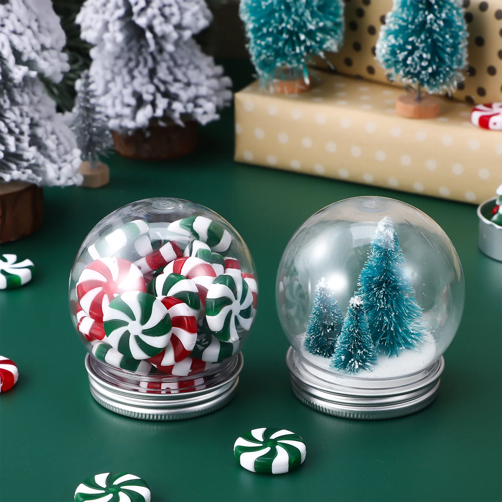 10pcs PET DIY Snow Globe Water Globes Screw Off Caps Empty Snow Globe Making Props Empty Fillable Christmas Party Display Favor