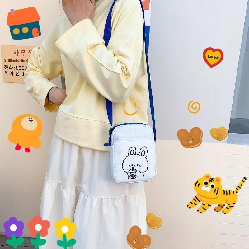 Cute Animal Embroidery Canvas Crossbody Bag Phone Purse Casual Small Shoulder Pouch For Girls Daily Shopping Outdoor