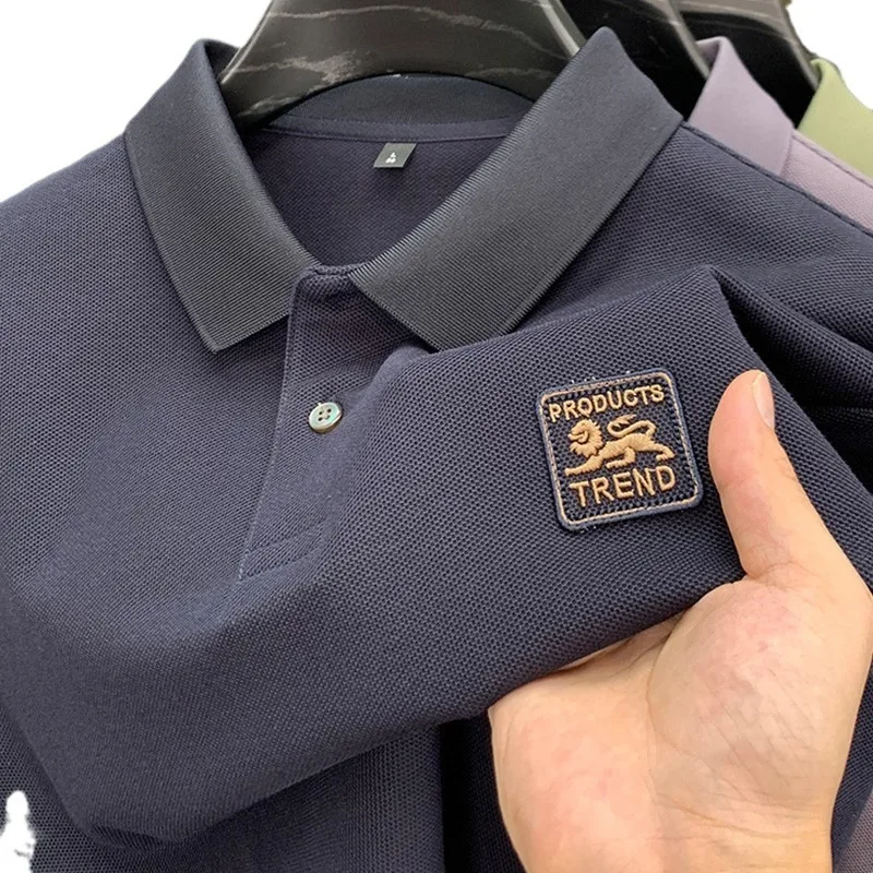 T-shirt a maniche corte da uomo nuova estate 2024 Polo da lavoro ricamato grande Top a mezza manica traspirante