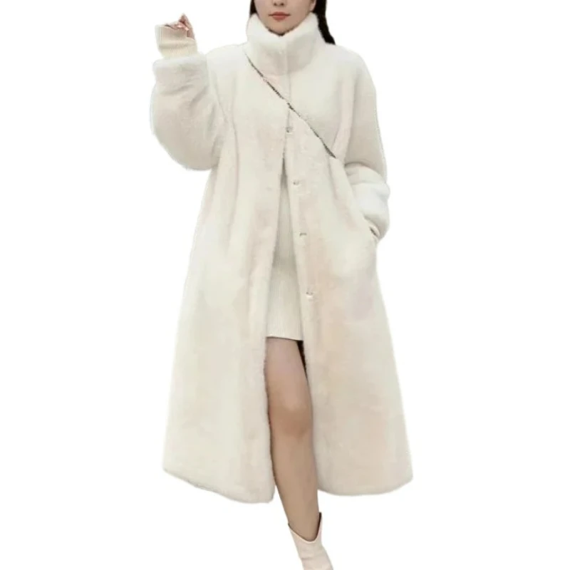 

Mink Environmental Fur Coat Women's Fur One Stand Collar Medium Long Slim High Fashion Fur Coat Comfortable Winter Coat Women