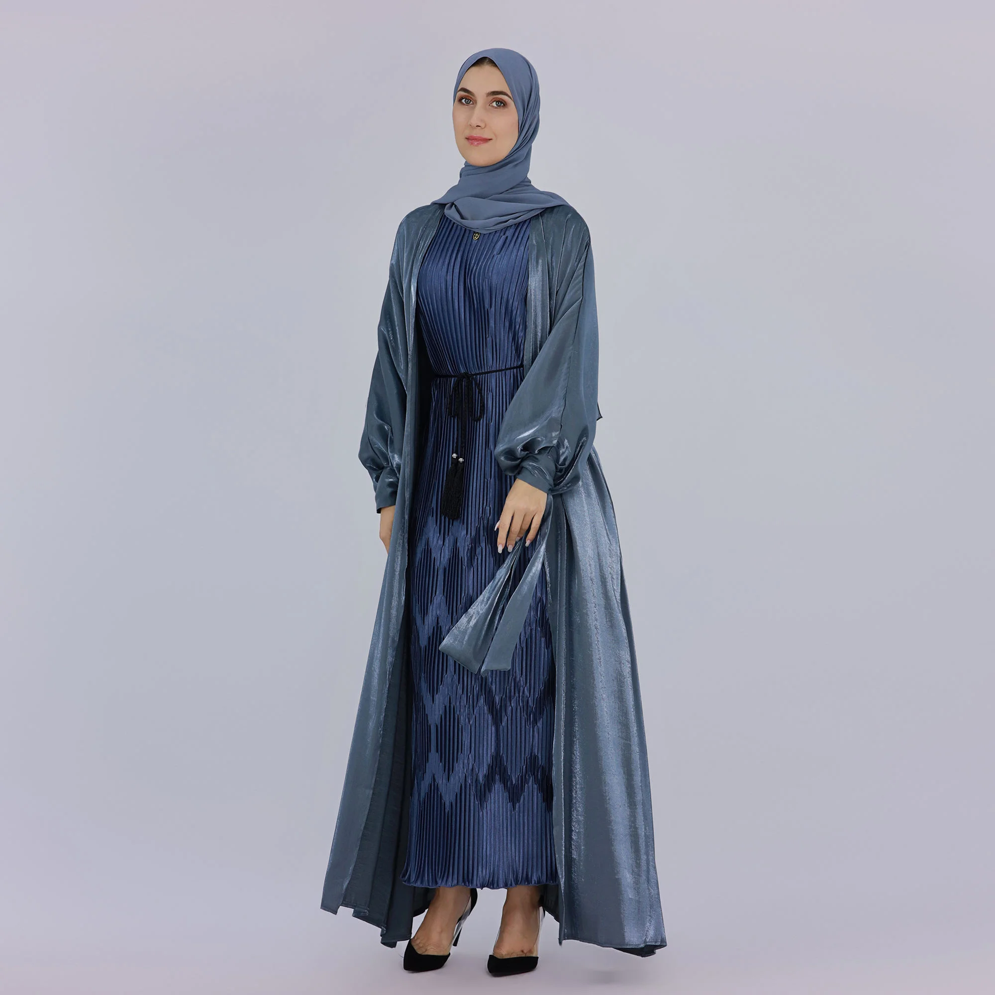 Femmes musulmanes ouvert Abaya miroitant Satin Cardigan Robe turquie arabe Robe Kimono dubaï Abayas Kebaya Islam Ramadan Femme Jalabiya