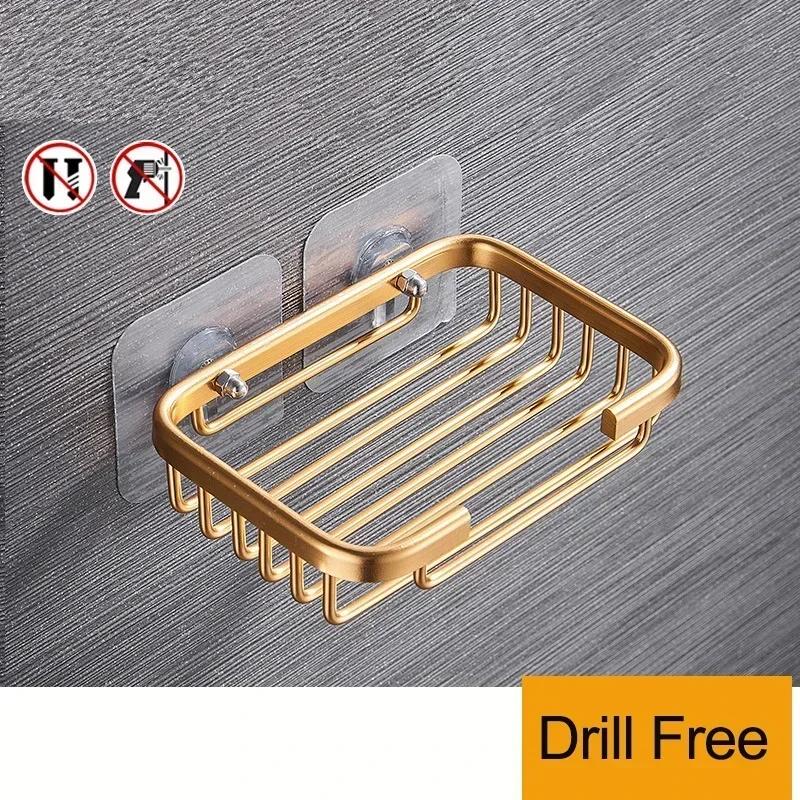 Drill Free Wall-mounted Soap Holder Sponge Dish Holder No Drilling Aluminum Adhesive Soap Dish Holder Rack Metal Soap Holder