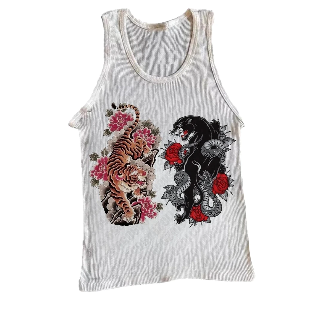 Punk Vintage Gothic 2000er Top Camisole mit Tiger-Print Grunge-Kleidung Damen Korsett Tank Streetwear Top Emo Girl Y2k Style Oberteil