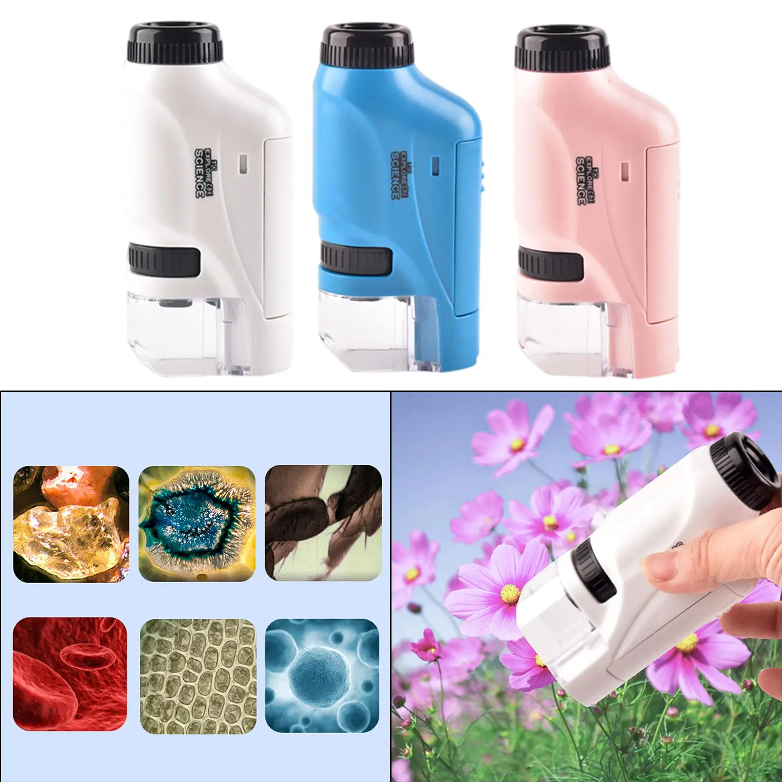 Mini microscopio de mano con zoom 60X-120X para plantas de exploración natural para niños