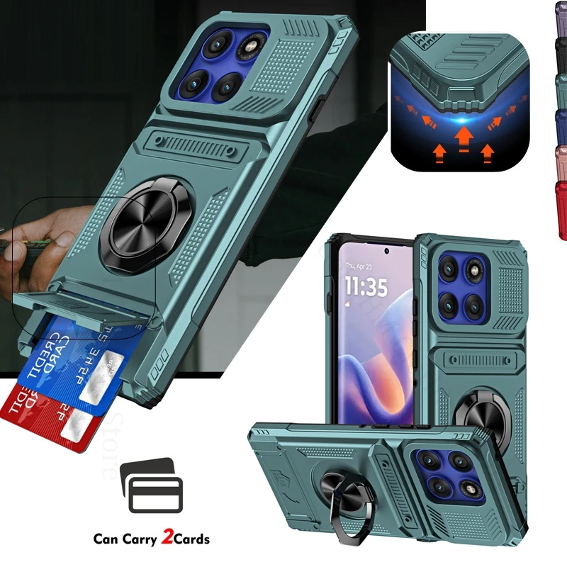 

Heavy Duty Armor Back Protection Case For Motorola Edge 60 Fusion Magnetic Ring Stand ID Card Phone Cover For Moto Edge 50 Ultra