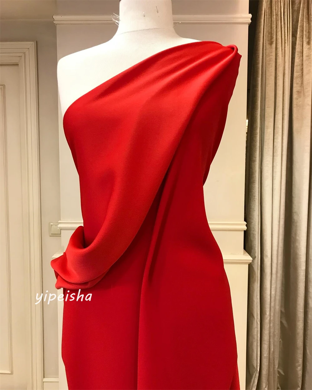 Customized Evening Saudi Arabia Jersey Draped Pleat Ruched Party A-line One-shoulder Bespoke Occasion Gown Long Dresses