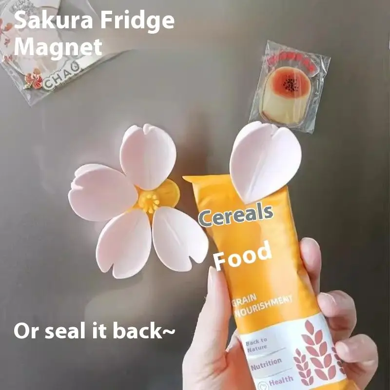 Clip magnético multifuncional Sakura, dispositivo de cocina creativo, sellador de aperitivos, almacenamiento de alimentos, Clip de pétalos único, imán para nevera para el hogar