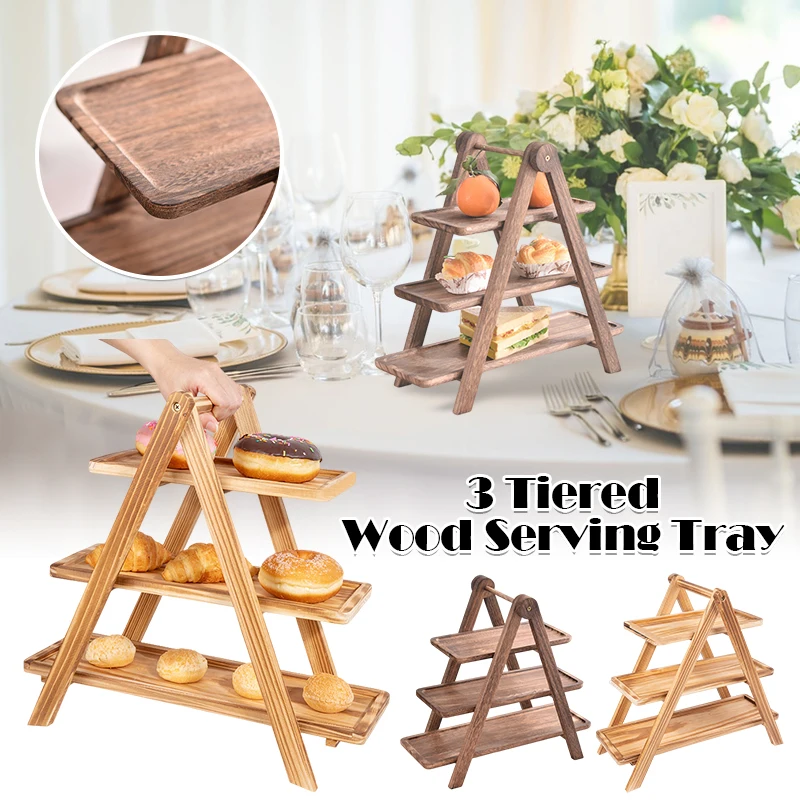 

3 Tier Serving Tray Wooden Tray Cake Stand Multi-layer Fruit Cake Snack Dessert Rack Party Serving Dishes Platters Trays